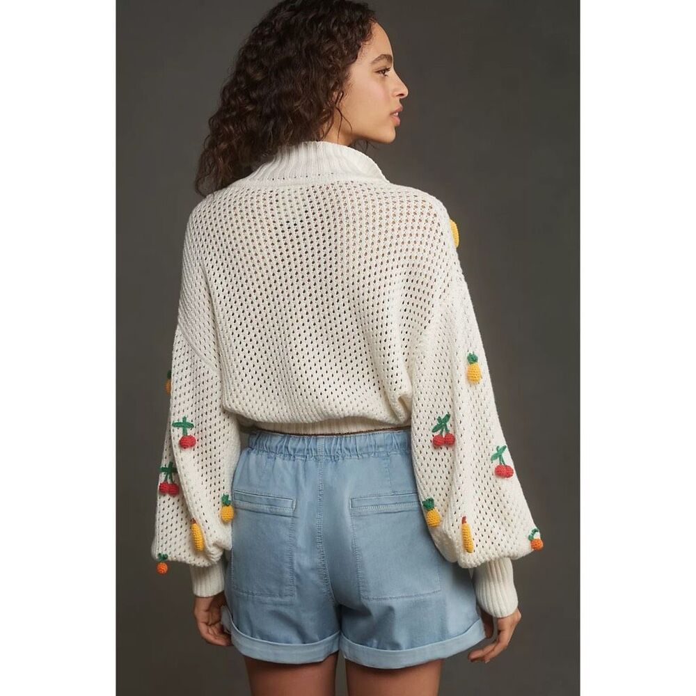 Farm Rio Off-White Crochet 3D Fruit Polo Knit Sweater Top - Picture 3 of 10